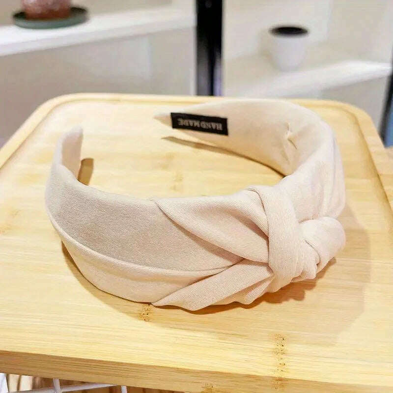 Solid Wide Knot Fabric Twist Hairbands for Women.