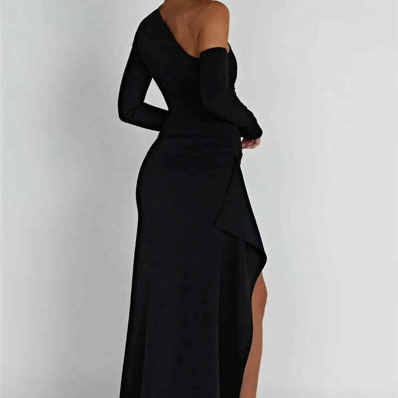 Mozision Oblique Shoulder Thigh-High Split Maxi Dress
