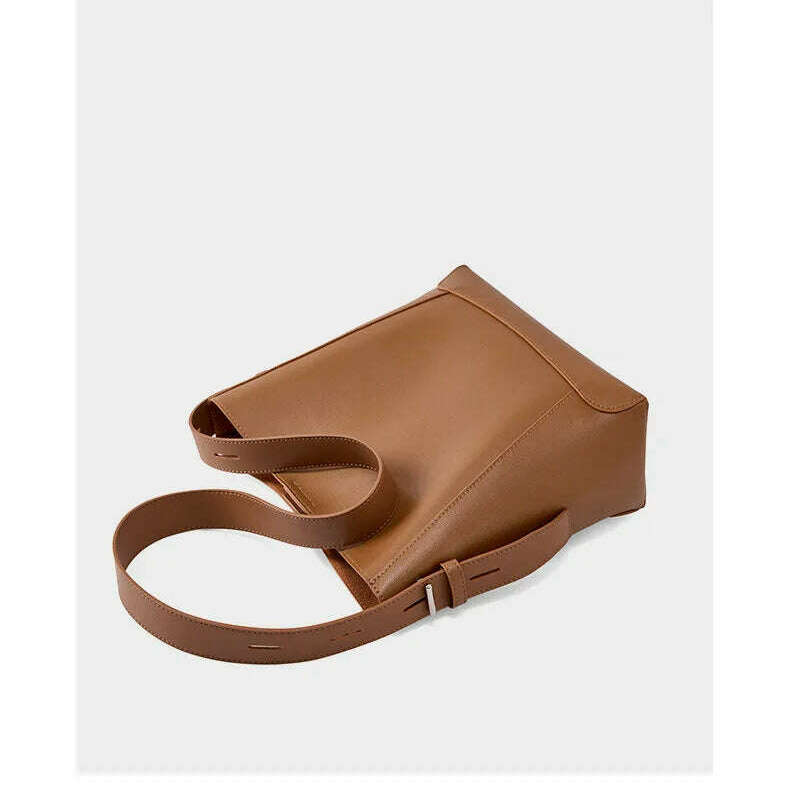 Minimalist Brown Leather Bucket Bag - Sleek and Structured