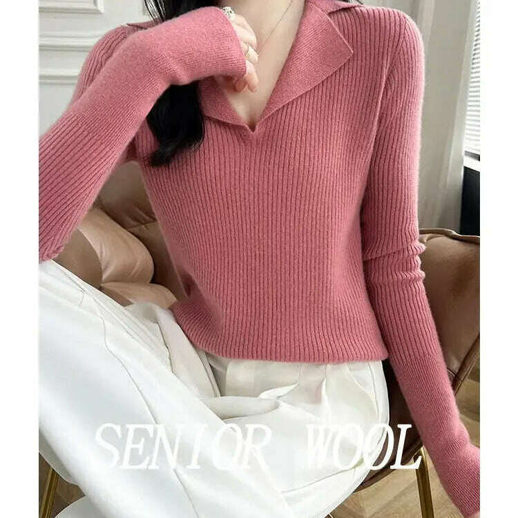 European Cargo Wool Sweater: Slim Knit, V-Lapel, Autumn/Winter Top - D&M Boutique