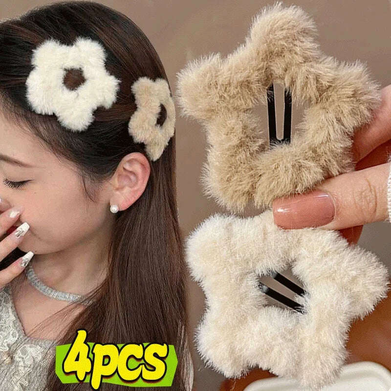 Winter Plush Y2K Star Hair Clips – Fluffy Fashion Hairpins