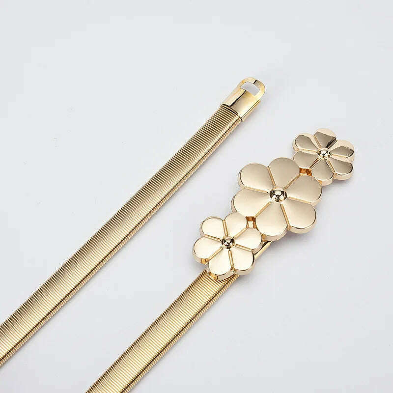 Gold & Silver Leaf Metal Women's Belt – Elastic Waist Seal