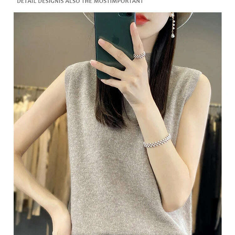 2024 Women's Cashmere Sleeveless Top – 100% Merino Wool, Office Chic - D&M Boutique