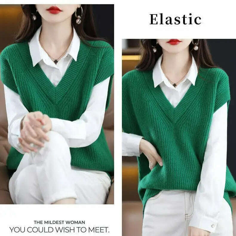 Knitted Vest Jacket – V-Neck, Sleeveless, Wool Blended Top
