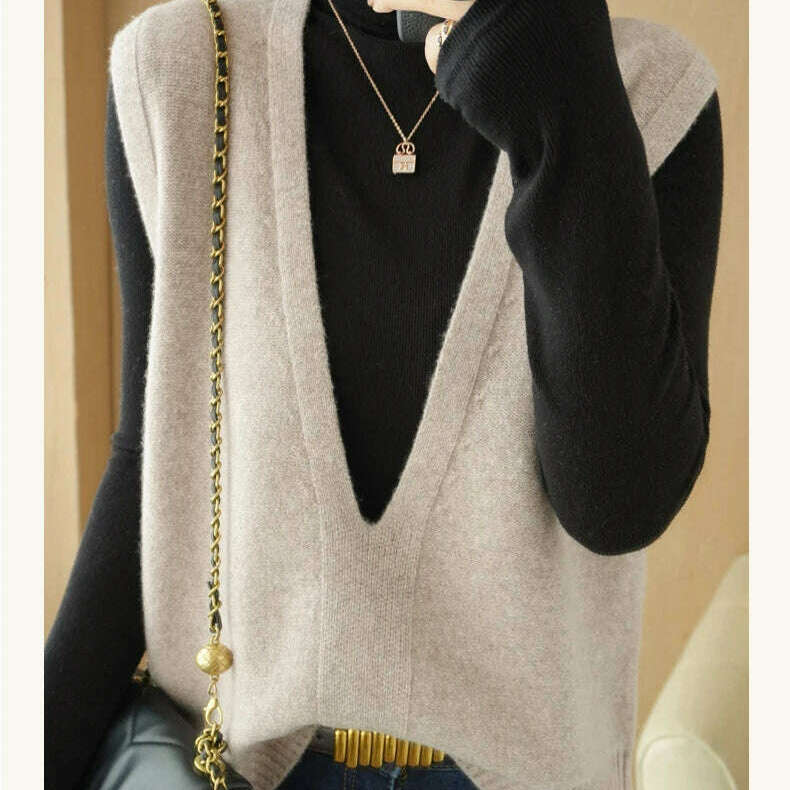 Autumn Knit V-Neck Vest – Loose, Solid, Stylish Layering - D&M Boutique