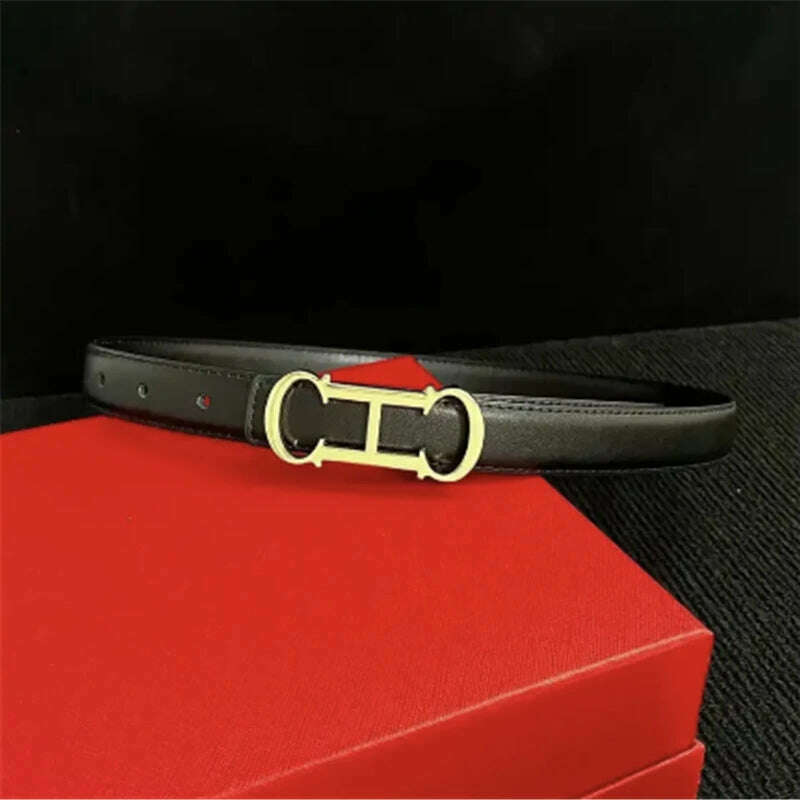 Luxury 25mm Leather Belt for Women with Brand Buckle