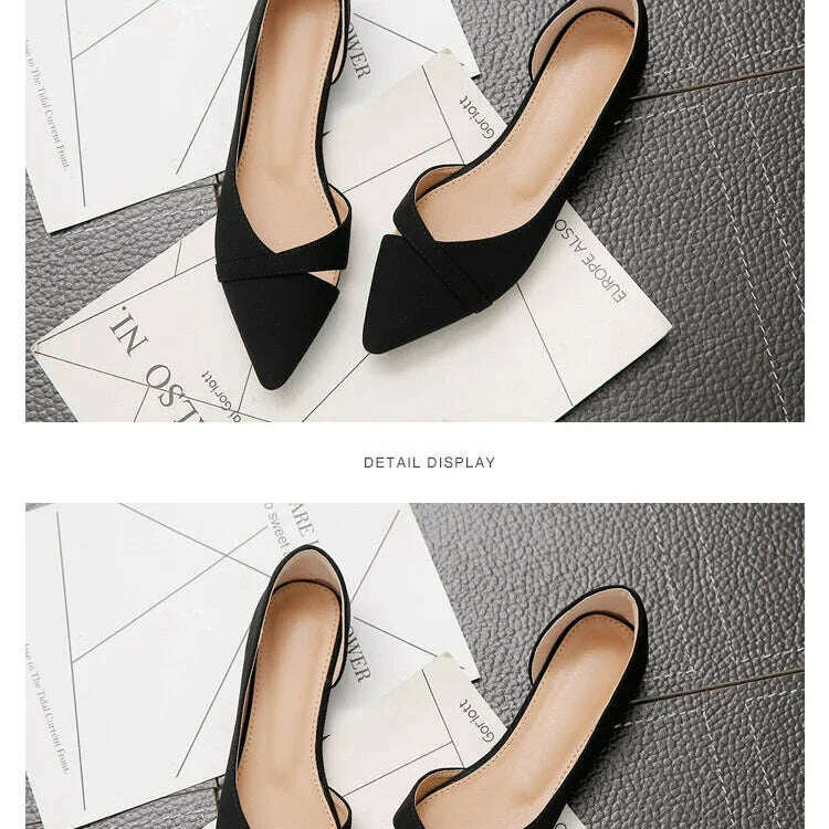 Suede flats, pointed toe, pure color, pink or black.