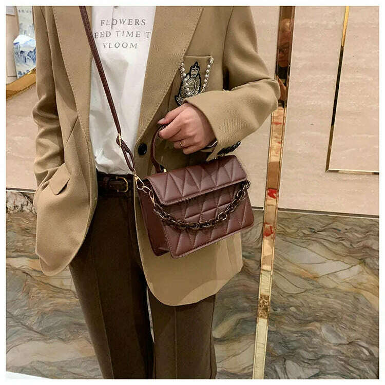 Plaid Square Crossbody Bag with Chain - Stylish & Compact