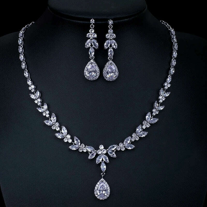 Ekopdee Luxury Brilliant Cubic Zirconia Necklace Set Earrings Rings Women CZ Light Drop Bridal Wedding Jewelry Sets 2022 New