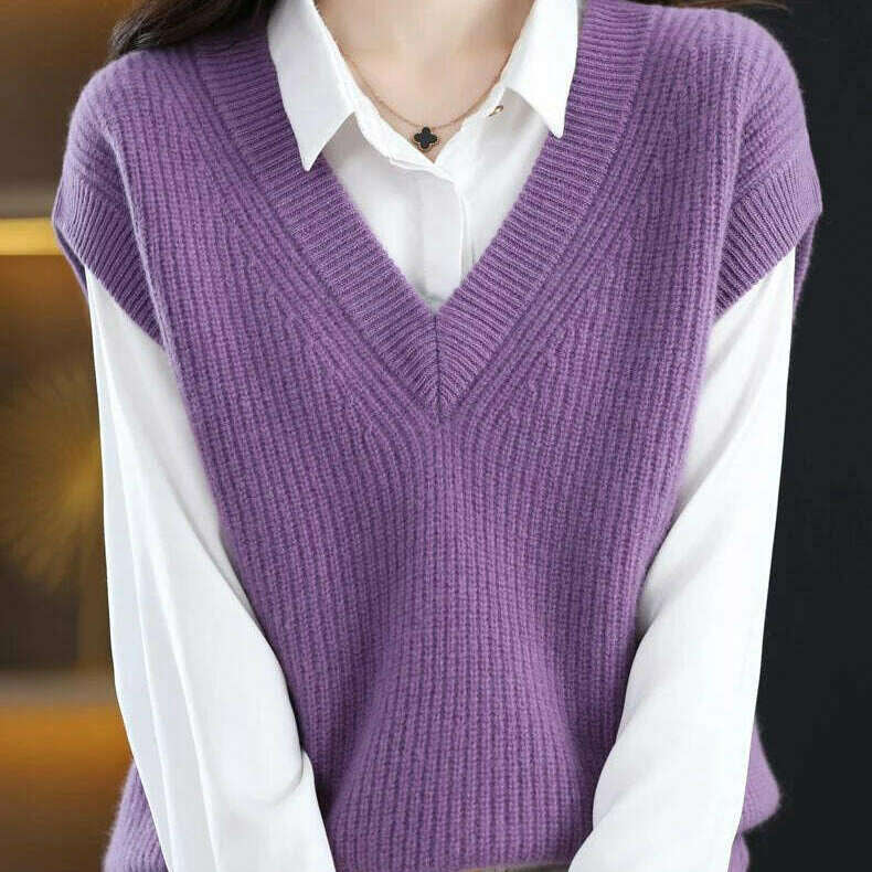 Knitted Vest Jacket – V-Neck, Sleeveless, Wool Blended Top
