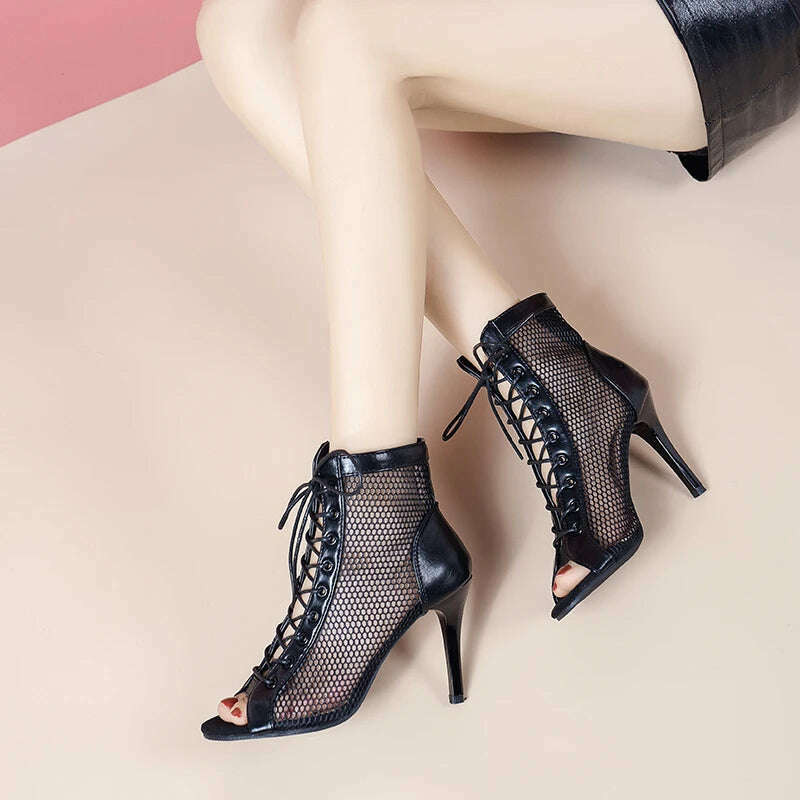 Summer Stiletto Sandals - Mesh Fish Toe Ankle Boots