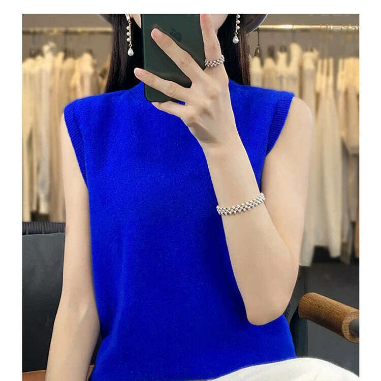 2024 Women's Cashmere Sleeveless Top – 100% Merino Wool, Office Chic - D&M Boutique
