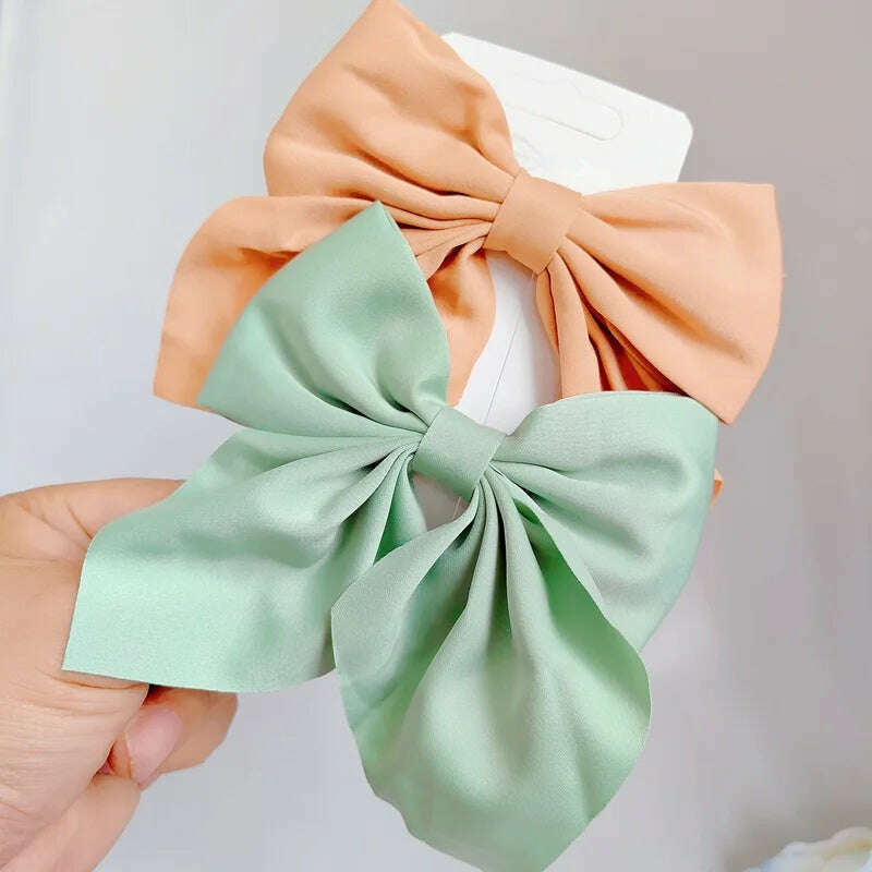 Solid Color Satin Bowknot Hair Clips