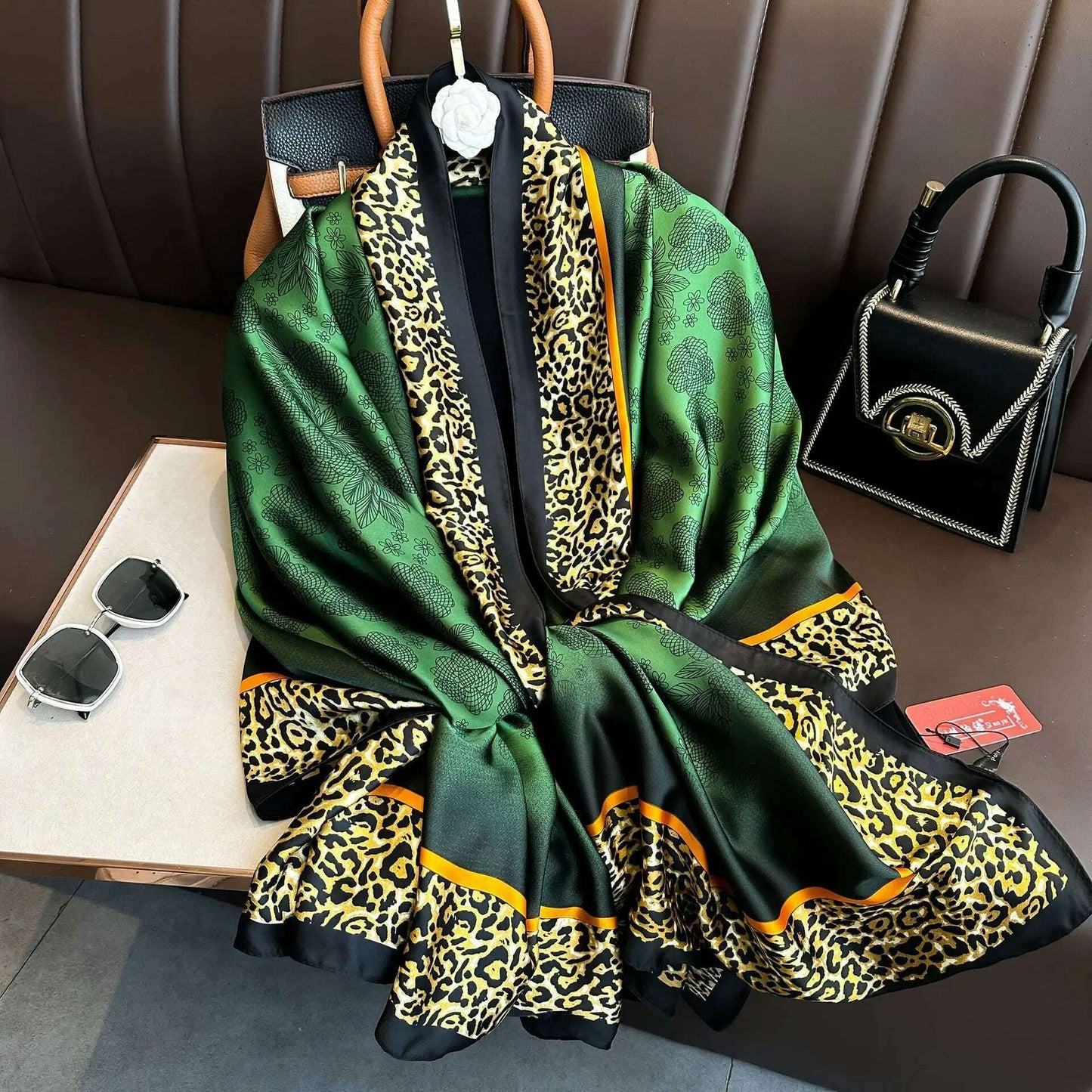 Coffee Color Large Silk Soft Scarf Women Stylish Print Long Shawl Handkerchief Summer Elegant Travel Wrap Hot 180x90cm