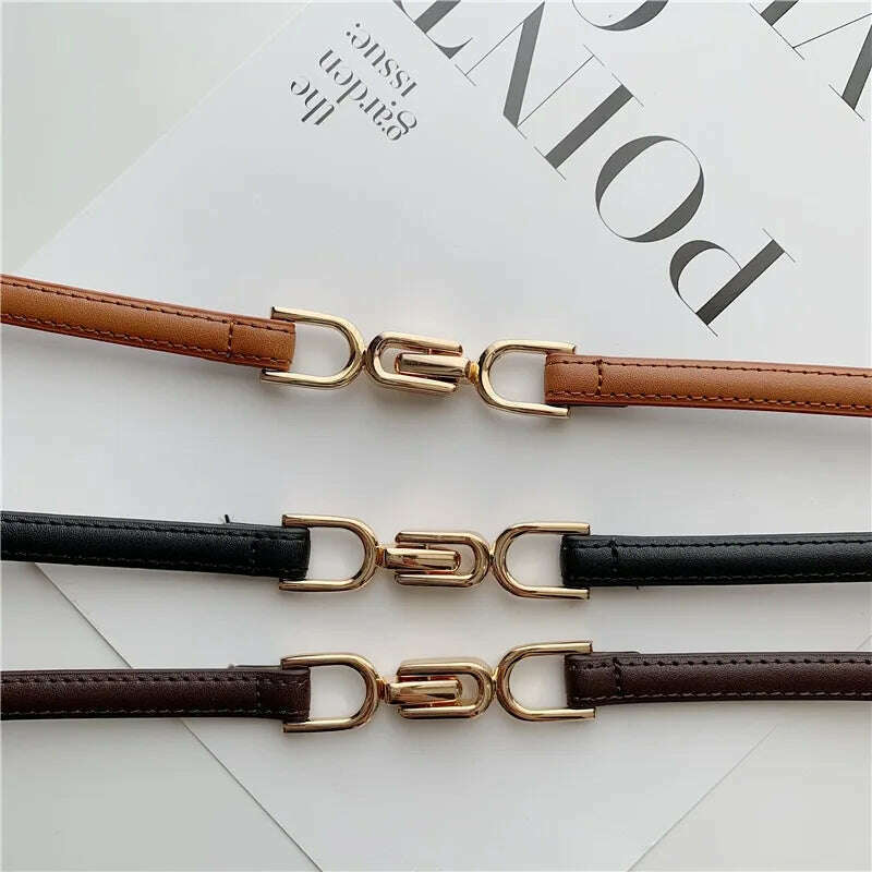 New Fashion Leather Thin Belt for Women with Metal Buckle