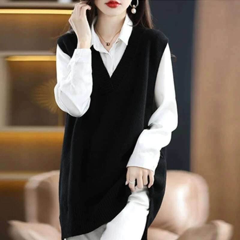 Autumn Cashmere Vest – V-Neck, Sleeveless, Loose Knit Style - D&M Boutique