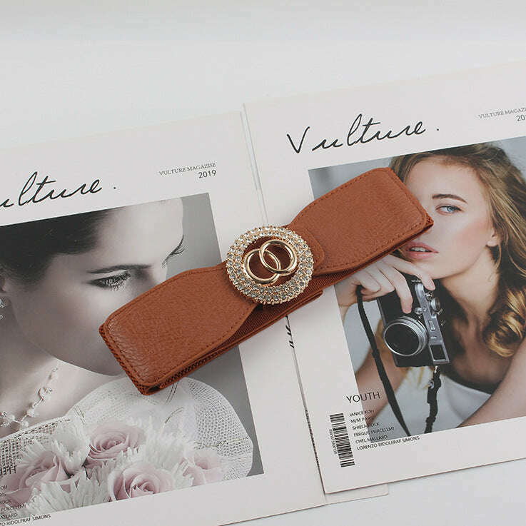 Elastic Rhinestone Wide Girdle Belt