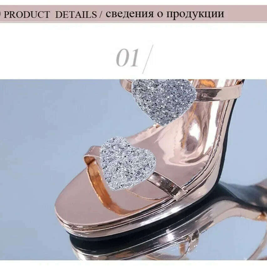 Elegant Glitter High Heel Sandals - Star & Heart Pattern