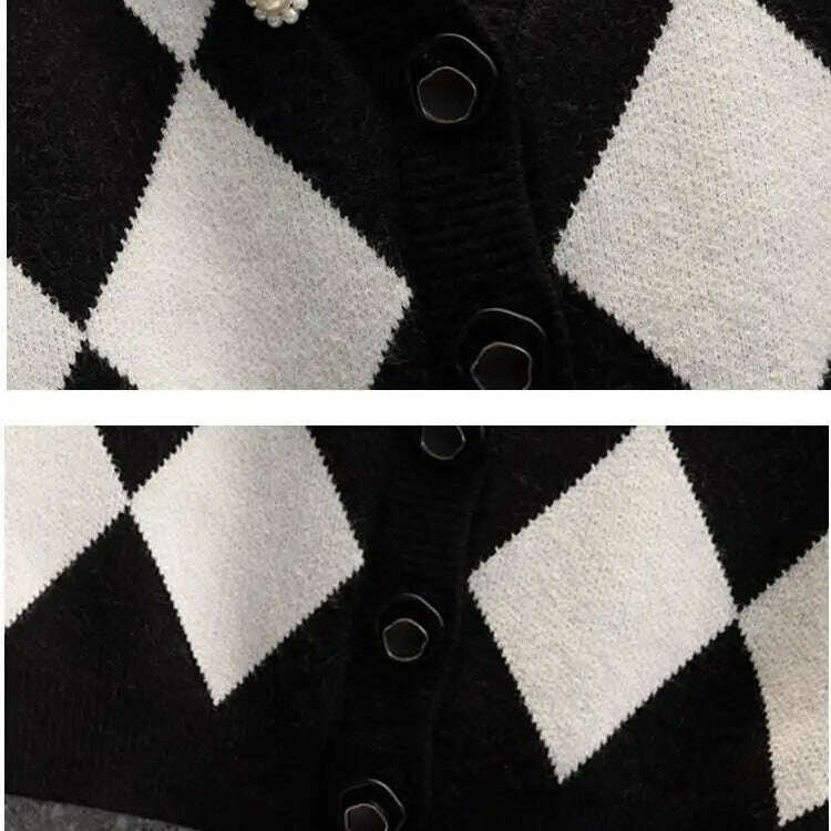 2024 Beaded V-Neck Diamond Plaid Cardigan Vest for Women - D&M Boutique