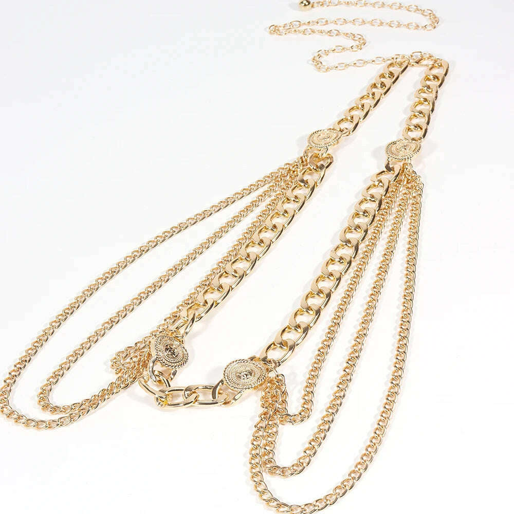 Metallic Punk Waist Chain with Fringe – Body Chain Belt
