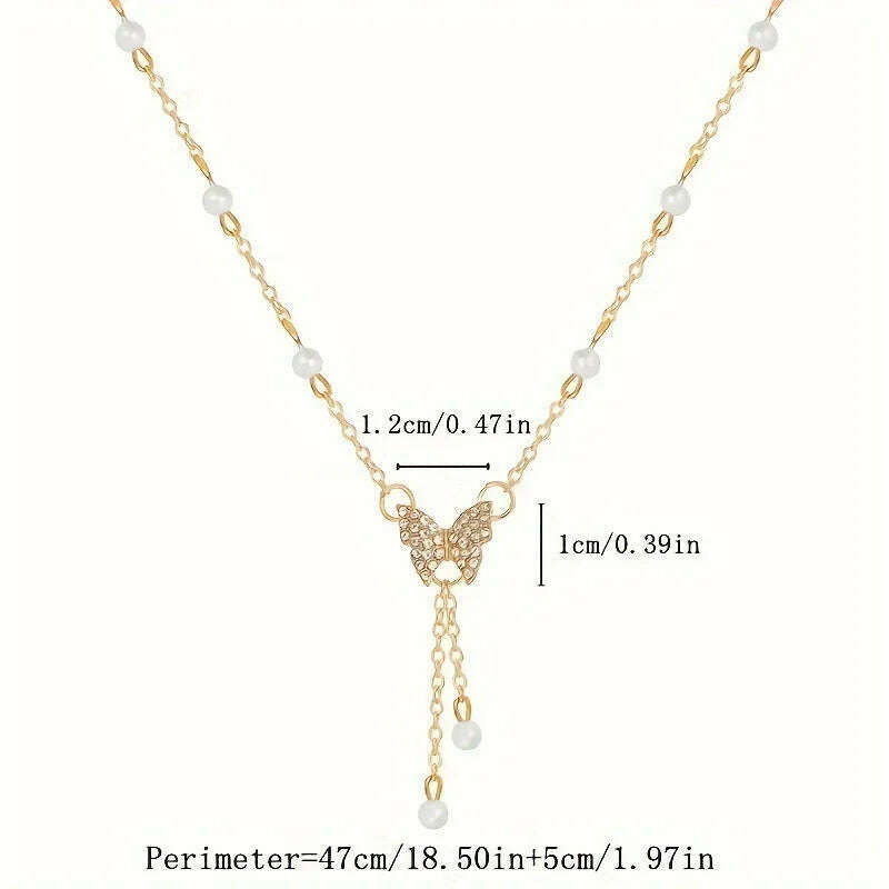 Fashionable and Versatile, Personalized Women's Butterfly Pearl Chain, European and American Collarbone Chain Jewelry