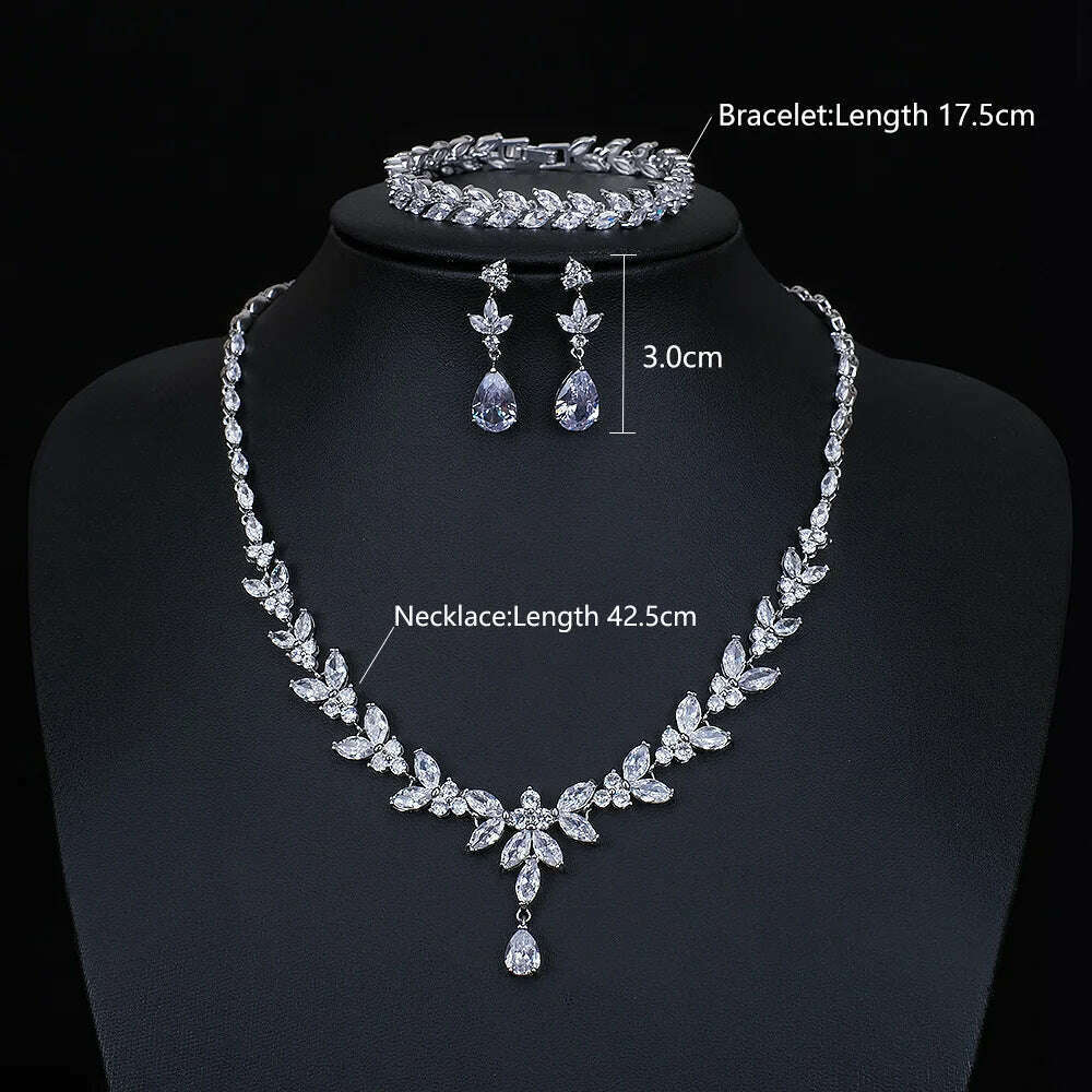 Ekopdee Luxury Brilliant Cubic Zirconia Necklace Set Earrings Rings Women CZ Light Drop Bridal Wedding Jewelry Sets 2022 New