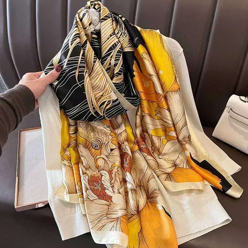 2023 Autumn Winter New Imitated Silk Scarf Women 180*90cm Outdoor Large Size Soft Silky Scarf Beach Long Luxury Scarf Lady Hijab