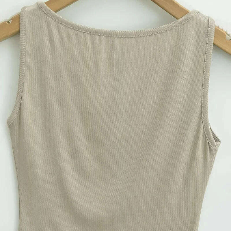 Women Double Layer Boat Neck Soft Slinky Tank Top - D&M Boutique