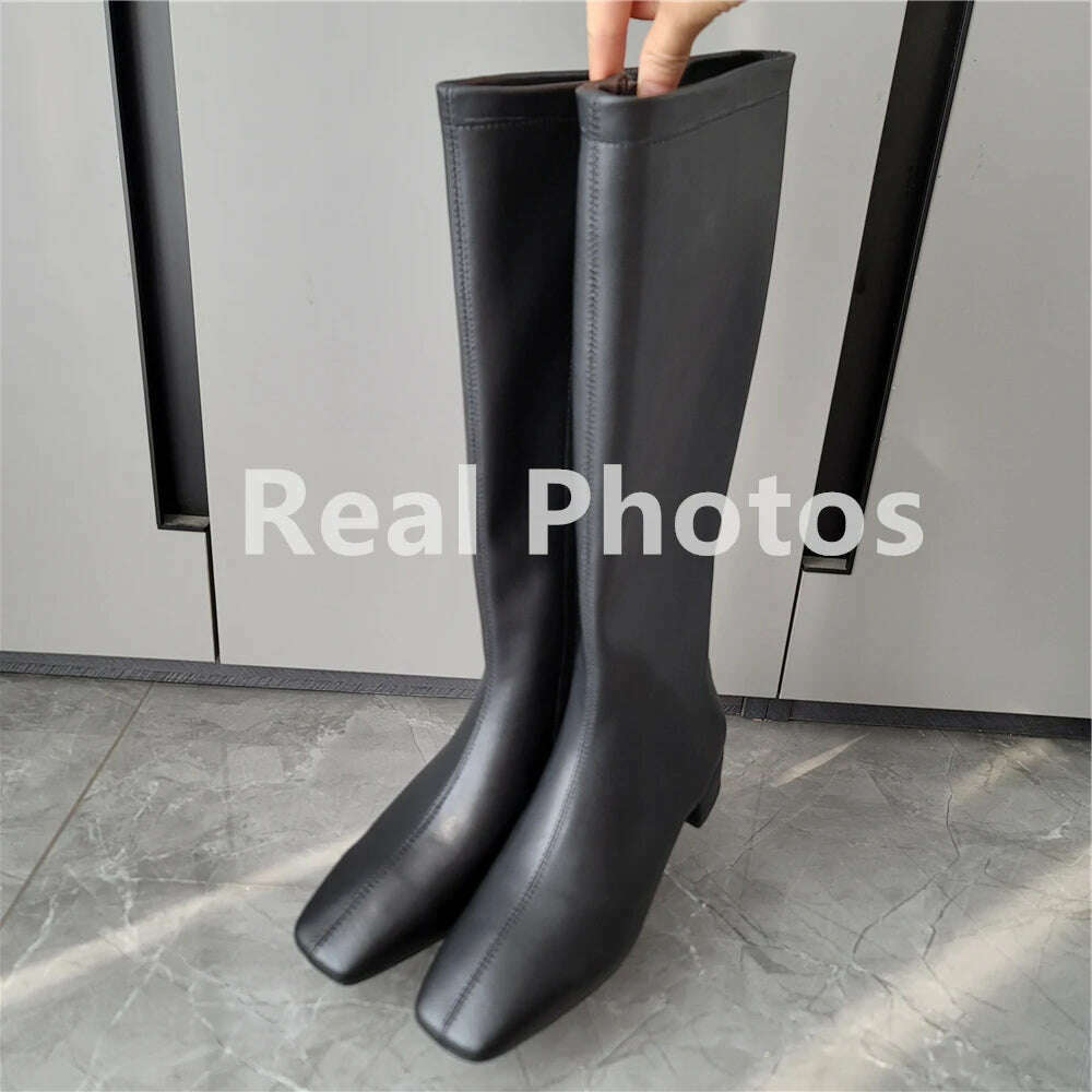 FEDONAS Women's Leather High Heel Boots