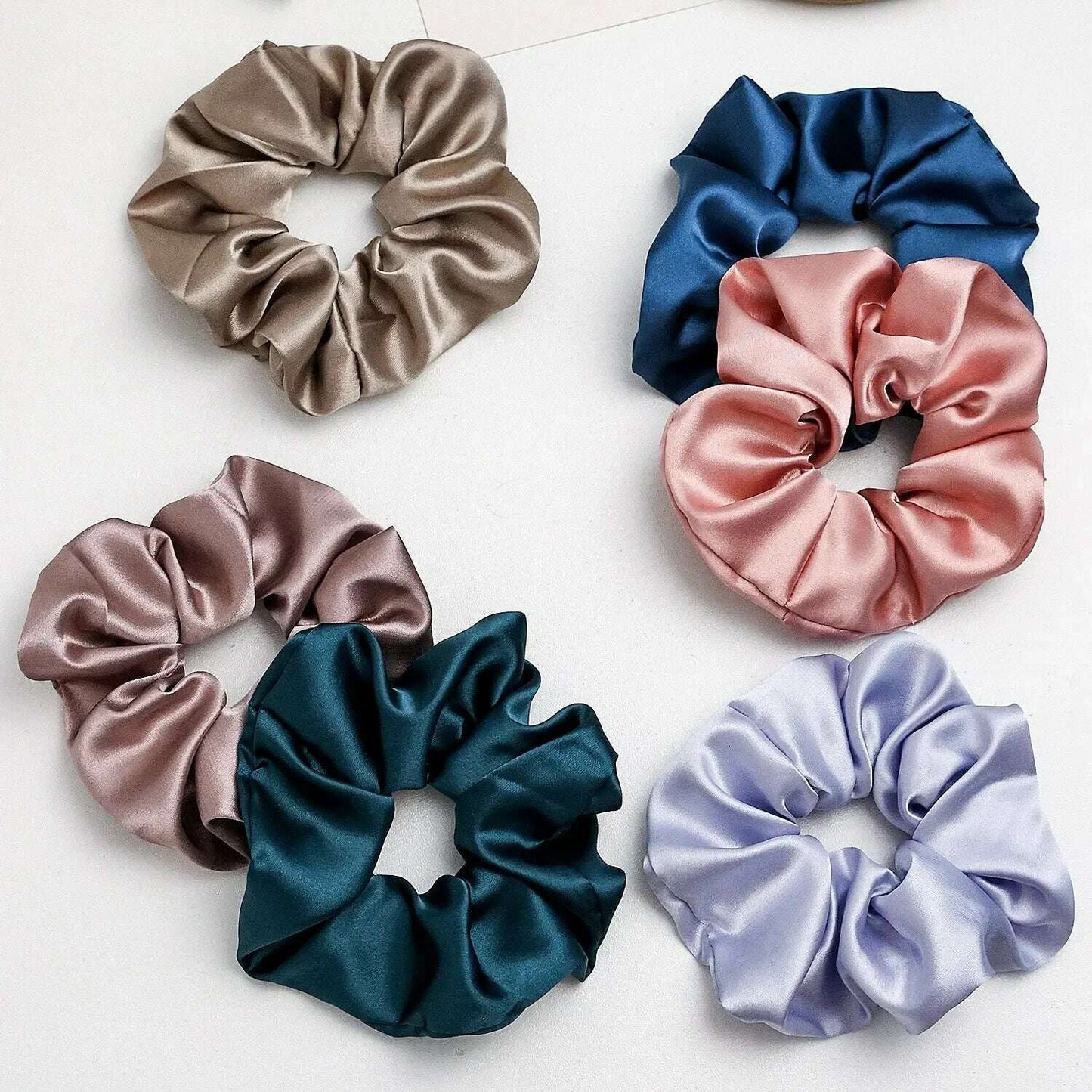 6-Piece Women's Pure Color Satin Large Scrunchie Set