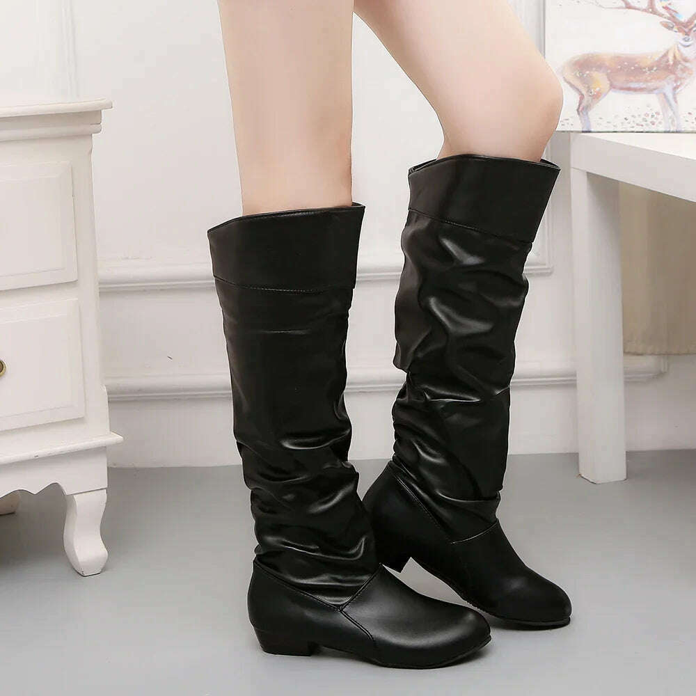 Women's PU Leather Knee-High Boots – Slip-On