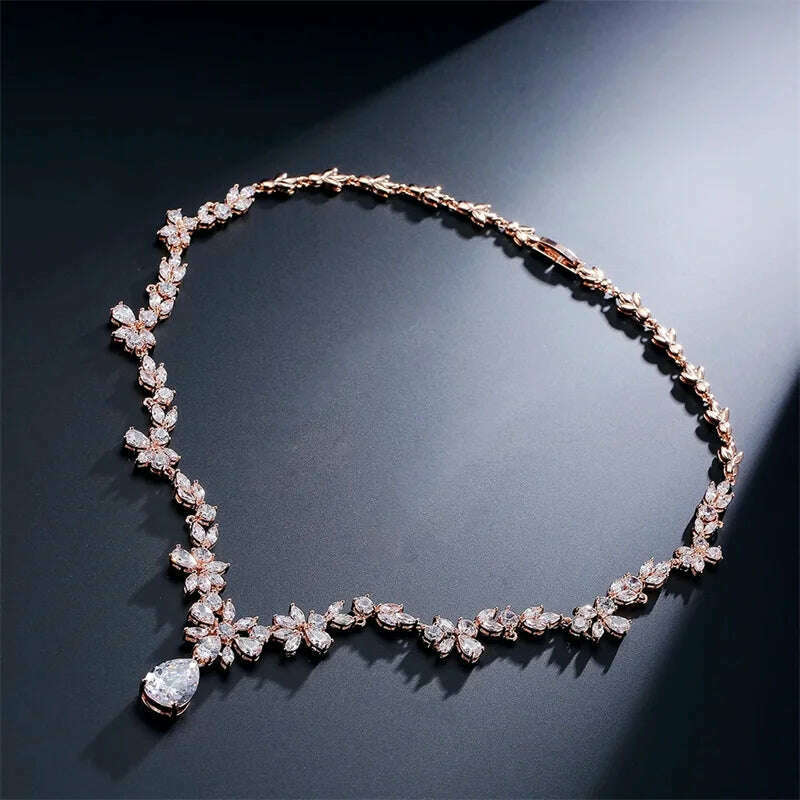 ZAKOL Luxury Exquisite Marquise Cut Cubic Zircon Leaf Necklaces For Women Fashion Bridal Wedding Party Jewelry Accessories