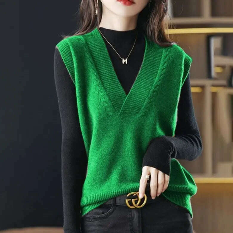 Korean Solid V-Neck Sweater Vest – Loose, Vintage Pullover Style - D&M Boutique