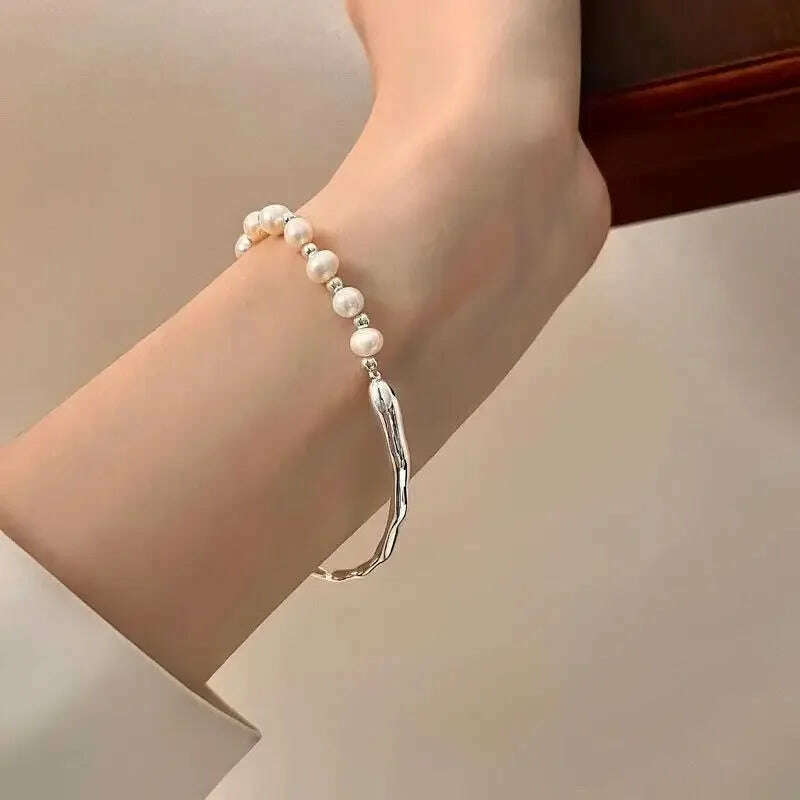 Vintage 925 Sterling Silver Pearl Bracelet for Women