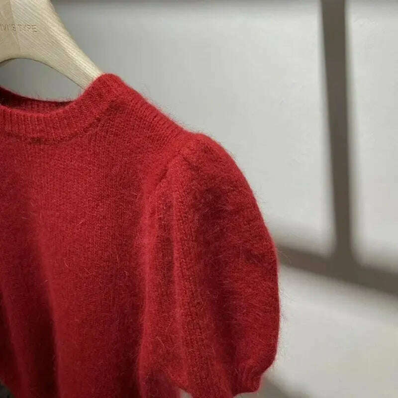 Neploe Korean Office Sweater: O-Neck, Short Sleeve, Solid Color Pullover - D&M Boutique