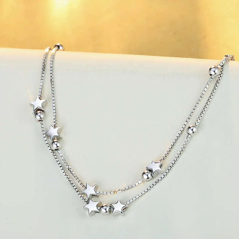 Fine 925 Sterling Silver Star Chain Bracelet for Women