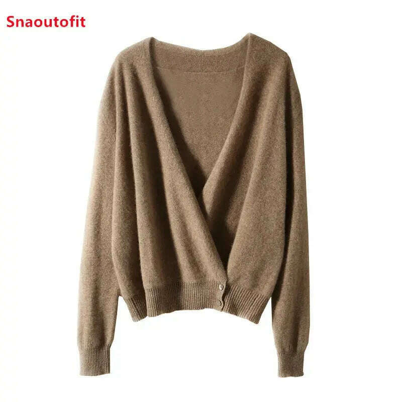 Japanese Kimono Cardigan Wool Sweater V-Neck Knitted Top - D&M Boutique