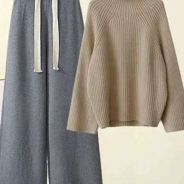 Winter Knitwear Set: Turtleneck Sweater & Wide-Leg Pants - D&M Boutique