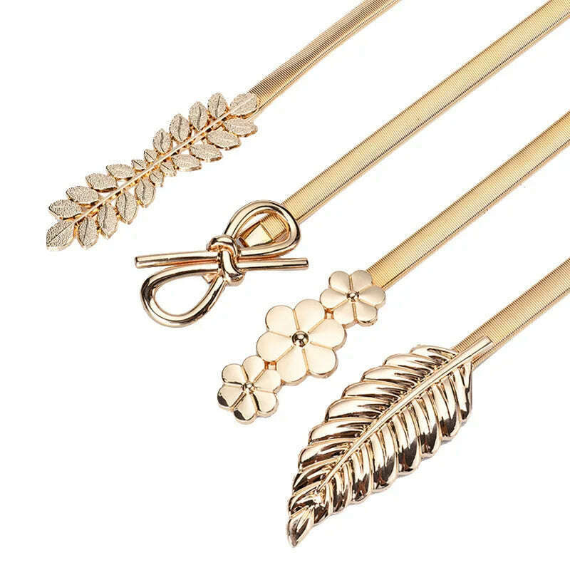 Gold & Silver Leaf Metal Women's Belt – Elastic Waist Seal