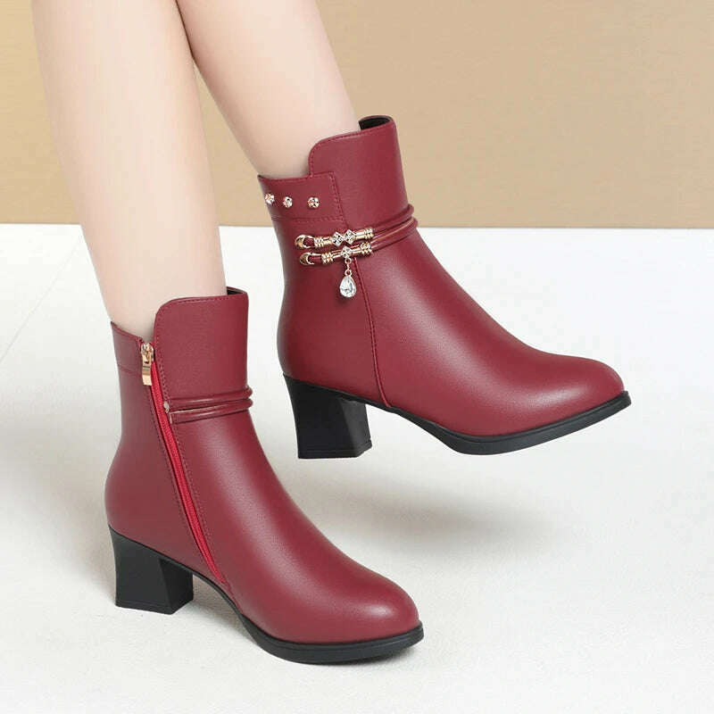 ZLMIAO SHZHANG Women’s Soft Leather Ankle Boots