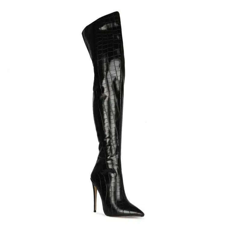 2024 High-heeled Pointed Knee High Boots with Zipper