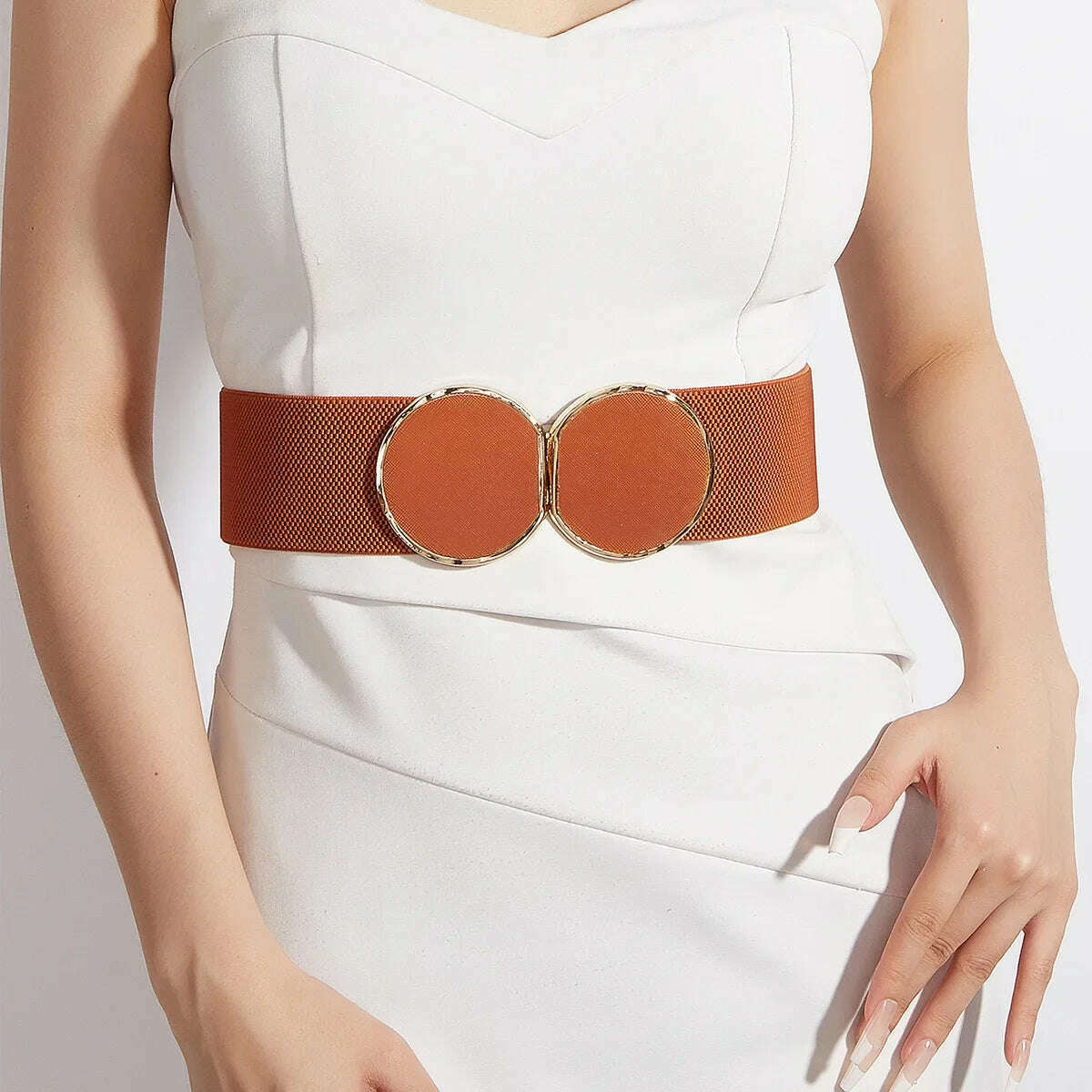 2024 High-Quality Elastic Wide Belt with Round Buckle