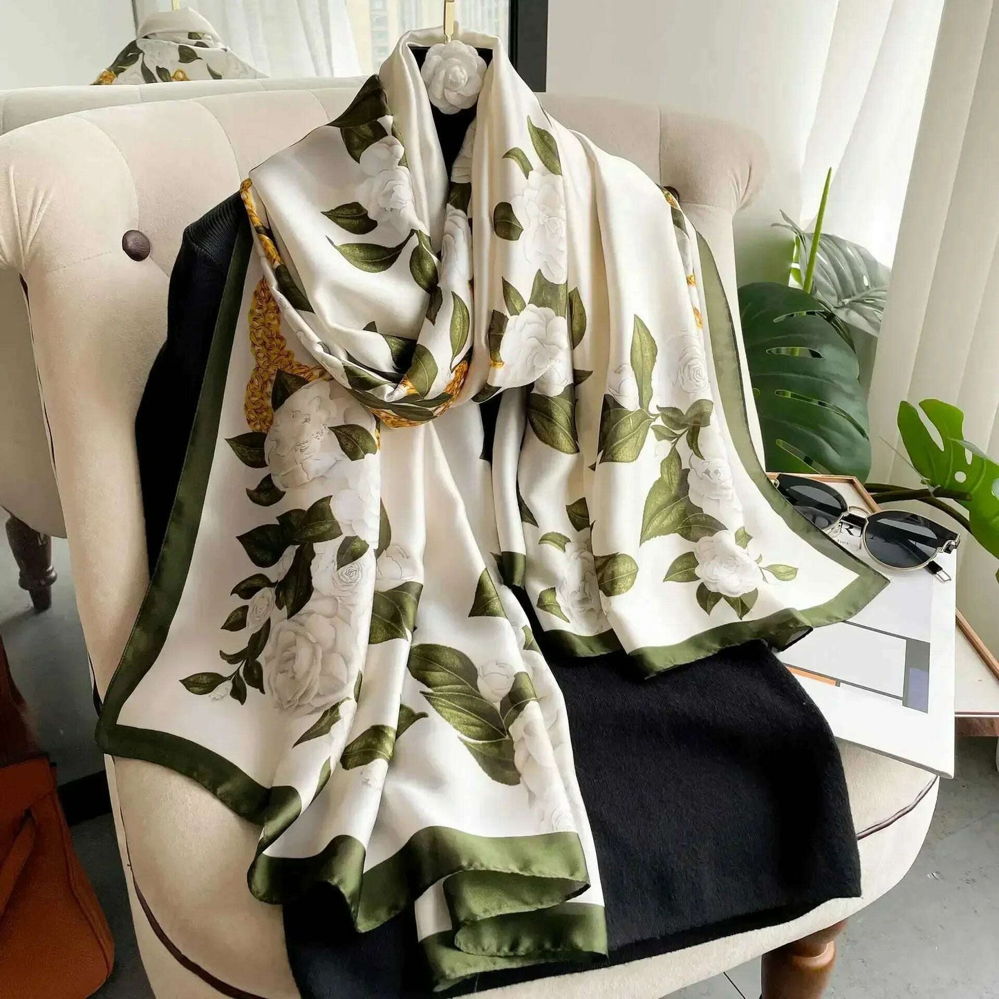 2023 Autumn Winter New Imitated Silk Scarf Women 180*90cm Outdoor Large Size Soft Silky Scarf Beach Long Luxury Scarf Lady Hijab