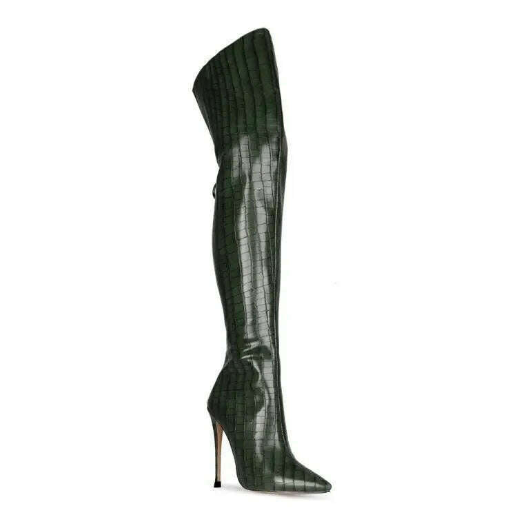 2024 High-heeled Pointed Knee High Boots with Zipper
