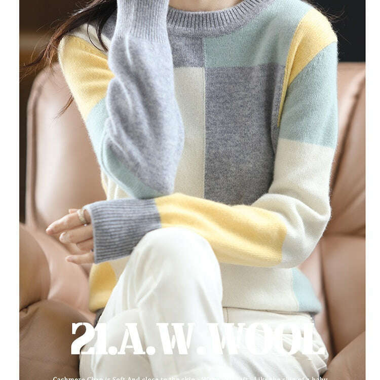 Autumn/Winter Wool Sweater – Round Neck, Color-Block, All-Match Top - D&M Boutique