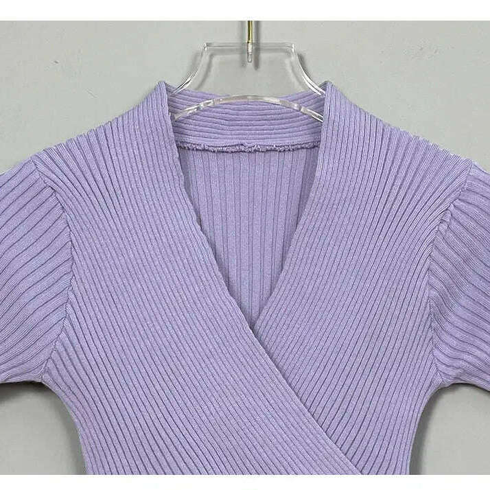 Deep V Knitted T-Shirt: Women's Summer Korean Fashion Tee - D&M Boutique