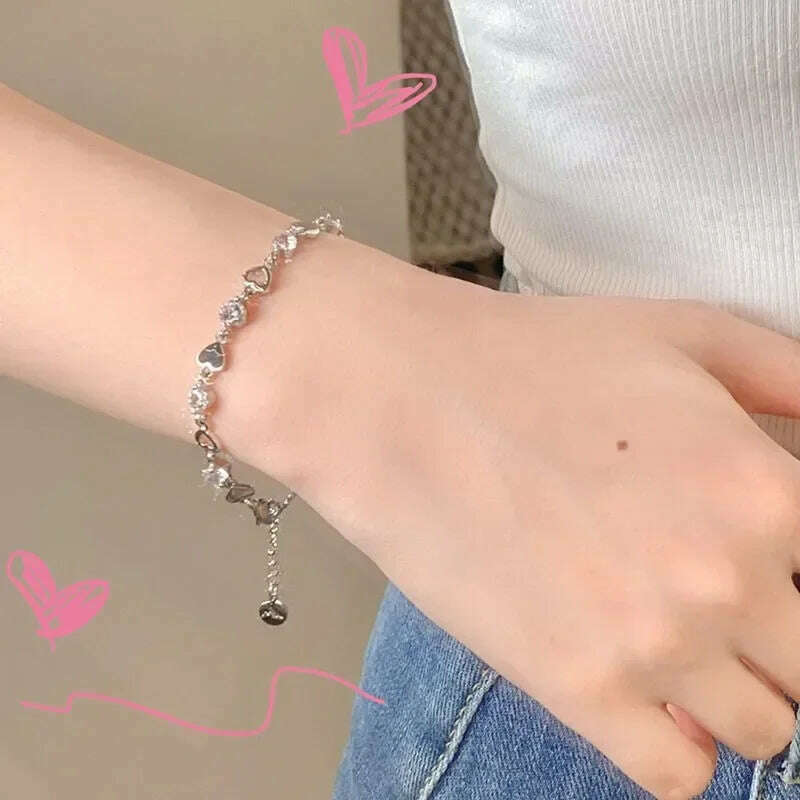 Y2K Zircon Heart Bracelet for Women Korean Fashion