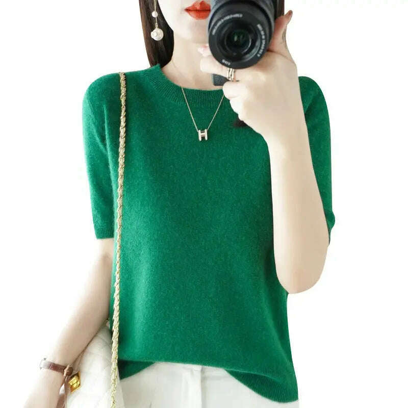 New Short-Sleeved Knit T-Shirt Women O-Neck Pullover Top - D&M Boutique