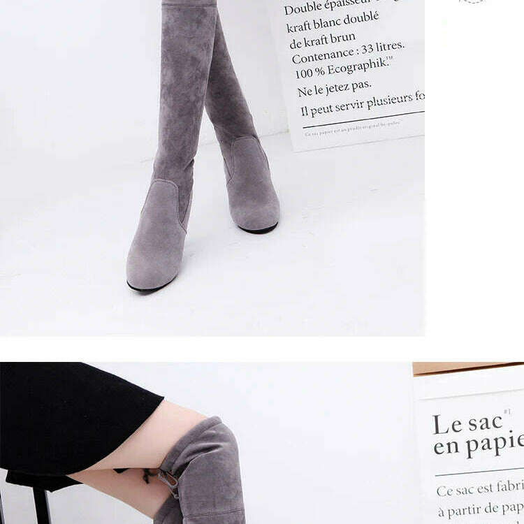LINLING Faux Suede Over-the-Knee Lace-Up Boots