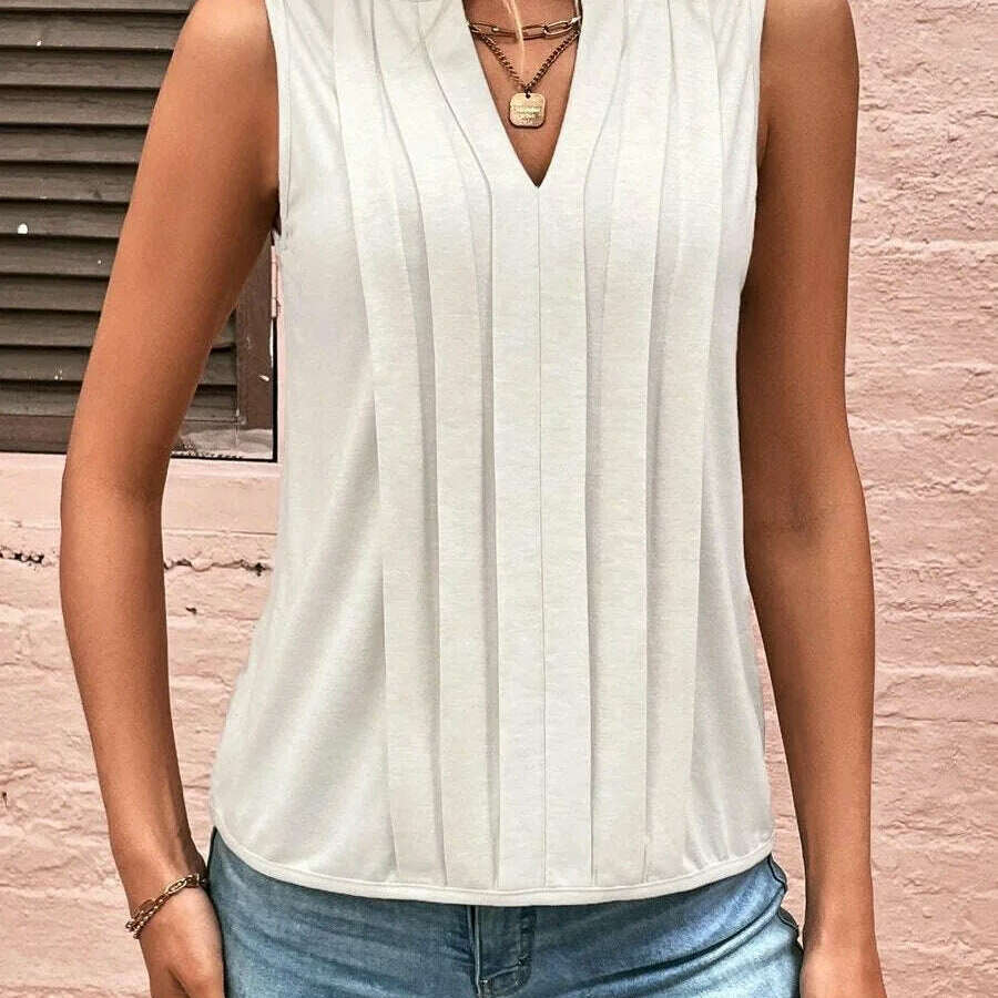 White Tassel Tank Top – Sleeveless, V-Neck, Vintage Streetwear - D&M Boutique